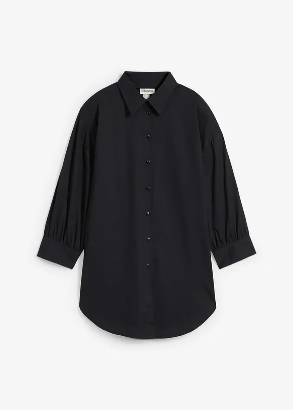 3/4-Arm-Oversize-Hemd aus Baumwolle in schwarz von vorne - bonprix 3/4-Arm-Oversize-Hemd aus Baumwolle in schwarz von vorne - bonprix