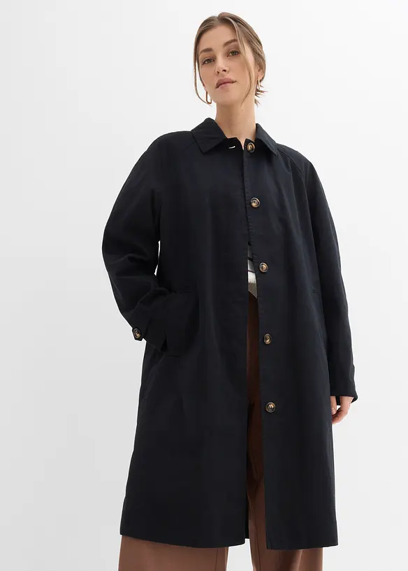 Einreihiger Trenchcoat in schwarz von vorne (Totalaufnahme) - bonprix