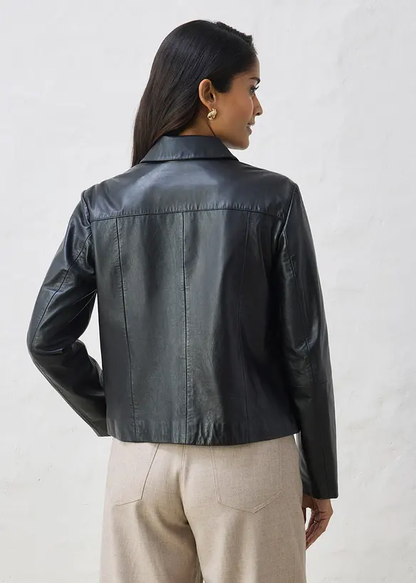Lederjacke aus softem Lammnappa in schwarz von hinten (im Anschnitt) - bonprix