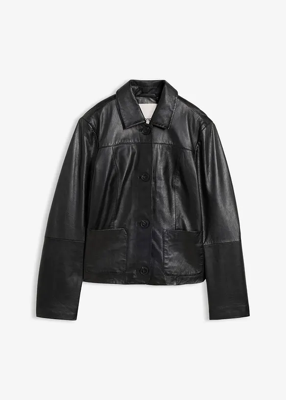 Lederjacke aus softem Lammnappa in schwarz von vorne - bonprix