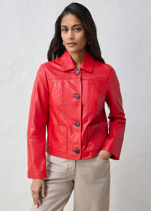 Lederjacke aus softem Lammnappa in rot von vorne (im Anschnitt) - bonprix