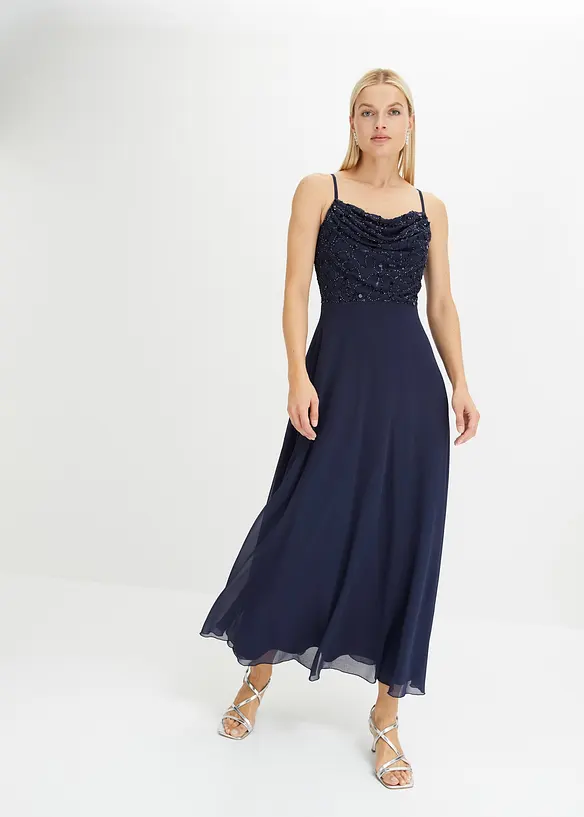 Trägerkleid mit Paillettenstickerei in blau von vorne (Totalaufnahme) - bonprix Trägerkleid mit Paillettenstickerei in blau von vorne (Totalaufnahme) - bonprix