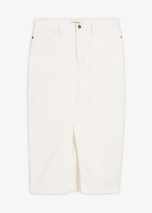Jeansrock in Midilänge in weiß von vorne - bonprix