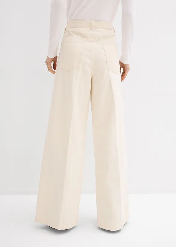 Super Wide Palazzo-Jeans, Baumwolle in beige von hinten - bonprix