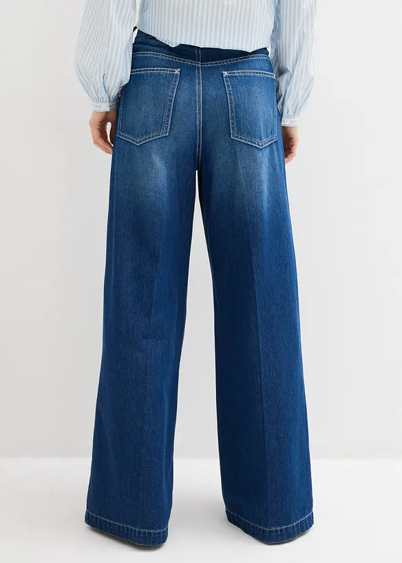 Super Wide Palazzo-Jeans, Baumwolle in blau von hinten - bonprix