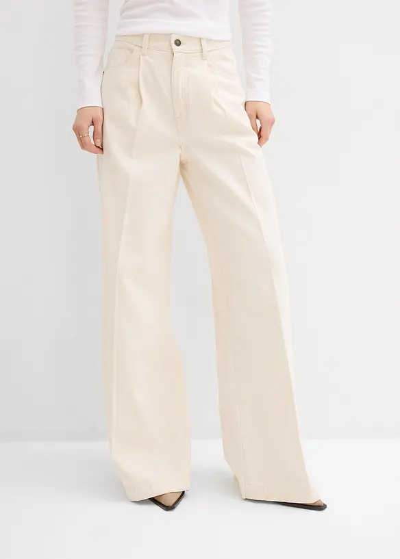 Super Wide Palazzo-Jeans, Baumwolle in beige von vorne - bonprix