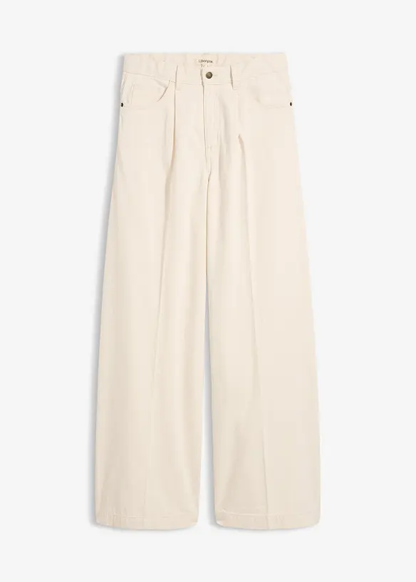 Super Wide Palazzo-Jeans, Baumwolle in beige von vorne - bonprix