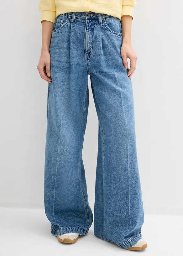 Super Wide Palazzo-Jeans, Baumwolle in blau von vorne - bonprix