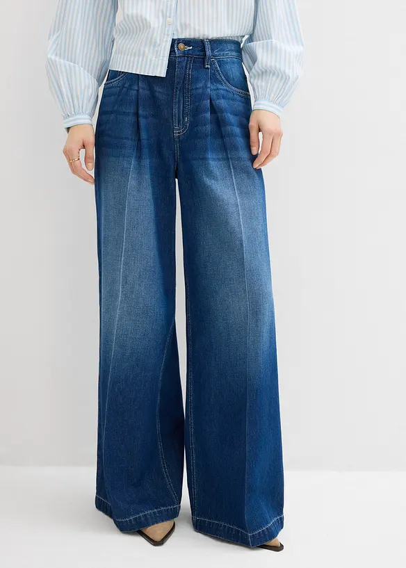 Super Wide Palazzo-Jeans, Baumwolle in blau von vorne - bonprix