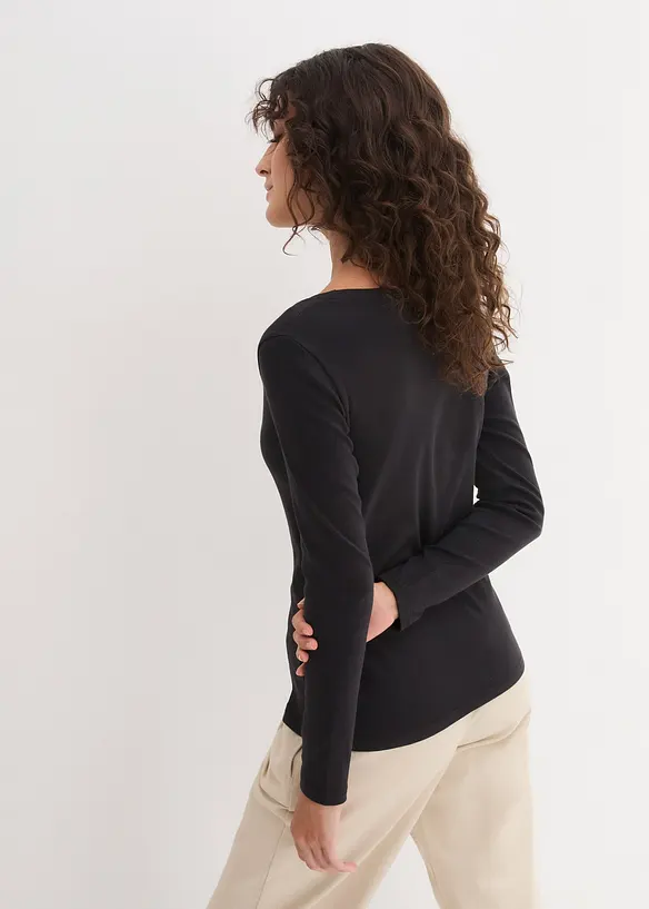 Langarmshirt aus reiner Bio-Baumwolle in schwarz von hinten (im Anschnitt) - bonprix