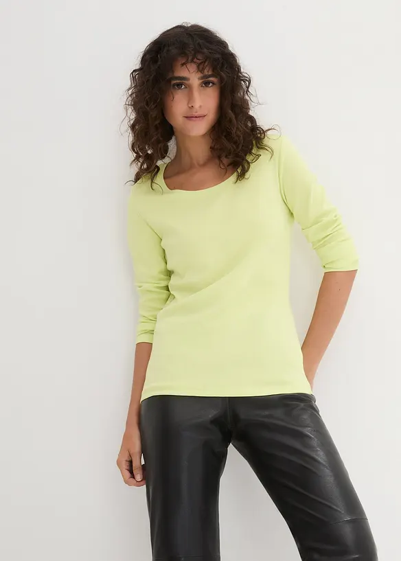 Langarmshirt aus reiner Bio-Baumwolle in grün von vorne (im Anschnitt) - bonprix Langarmshirt aus reiner Bio-Baumwolle in grün von vorne (im Anschnitt) - bonprix