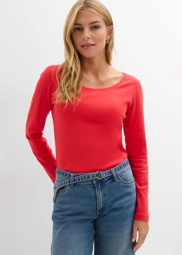 Langarmshirt aus reiner Bio-Baumwolle in rot von vorne (im Anschnitt) - bonprix Langarmshirt aus reiner Bio-Baumwolle in rot von vorne (im Anschnitt) - bonprix