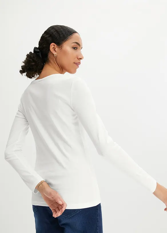 Langarmshirt aus reiner Bio-Baumwolle in weiß von hinten (im Anschnitt) - bonprix Langarmshirt aus reiner Bio-Baumwolle in weiß von hinten (im Anschnitt) - bonprix