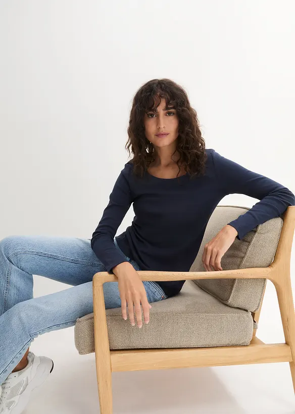 Langarmshirt aus reiner Bio-Baumwolle in blau von vorne (im Anschnitt) - bonprix Langarmshirt aus reiner Bio-Baumwolle in blau von vorne (im Anschnitt) - bonprix