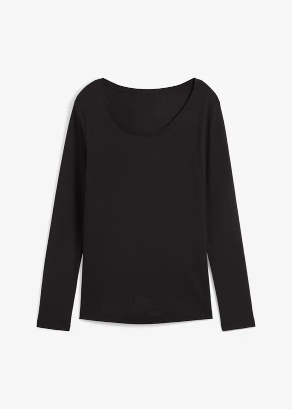 Langarmshirt aus reiner Bio-Baumwolle in schwarz von vorne - bonprix