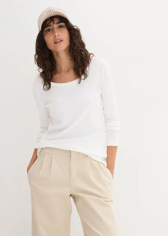 Langarmshirt aus reiner Bio-Baumwolle in weiß von vorne (im Anschnitt) - bonprix Langarmshirt aus reiner Bio-Baumwolle in weiß von vorne (im Anschnitt) - bonprix