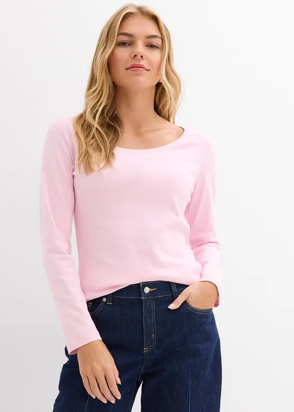 Langarmshirt aus reiner Bio-Baumwolle in rosa von vorne (im Anschnitt) - bonprix