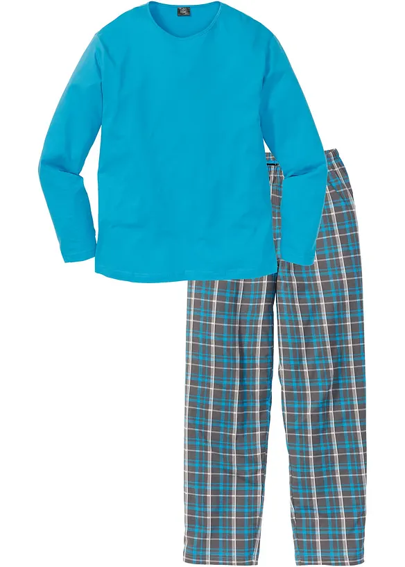 Pyjama aus reiner Baumwolle und mit langen Ärmeln in blau von vorne - bonprix