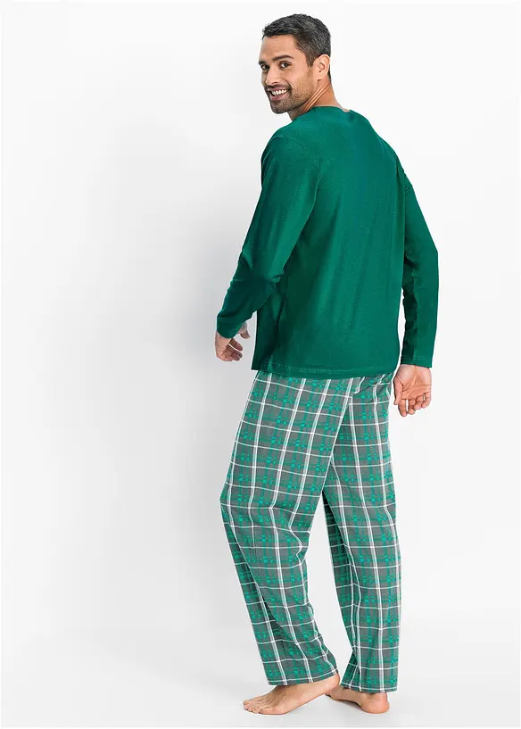 Pyjama aus reiner Baumwolle und mit langen Ärmeln in grün von hinten (Totalaufnahme) - bonprix