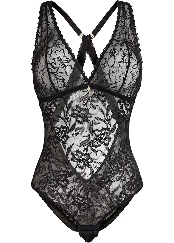 Body ohne Bügel aus zarter Spitze in schwarz von vorne - bonprix