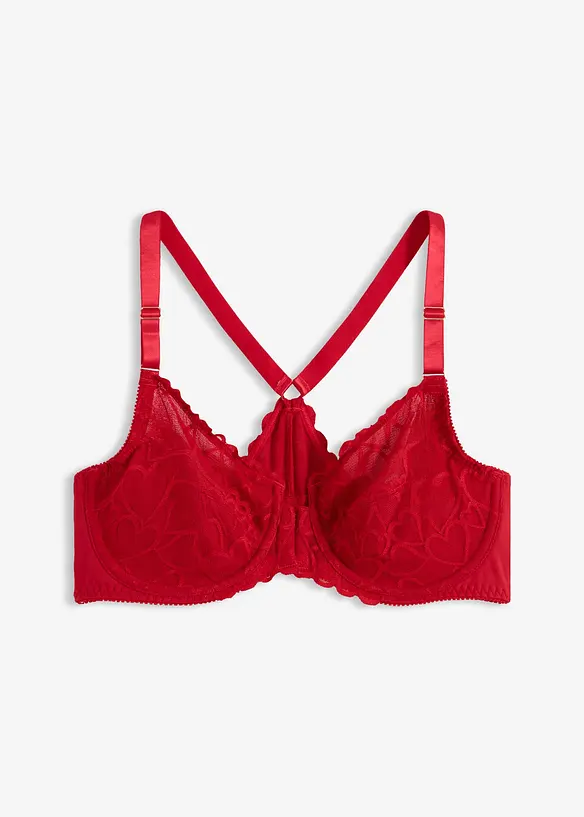 Vorderverschluss-BH mit zarter Spitze in rot von vorne - bonprix