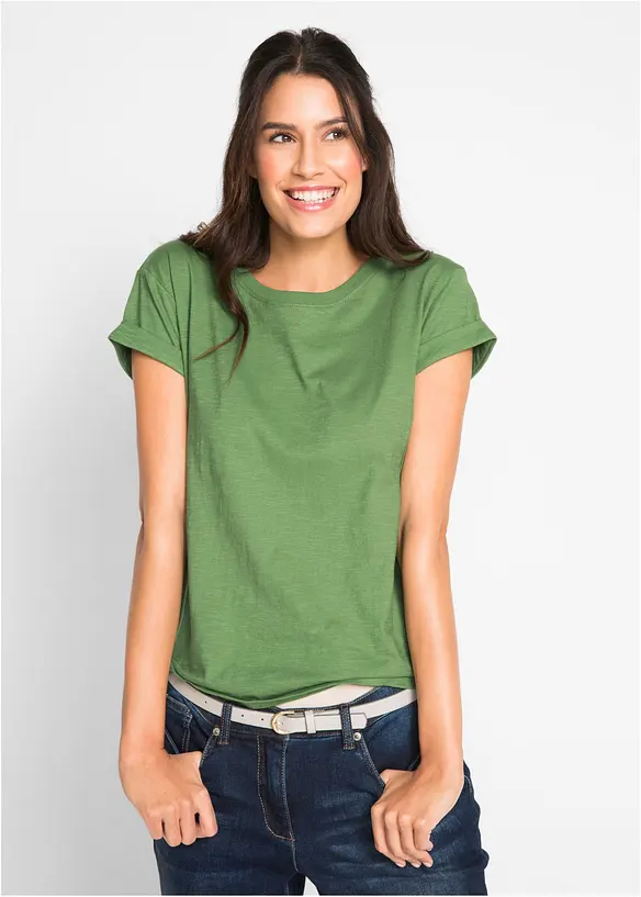 Boxy-Shirt in grün von vorne (im Anschnitt) - bonprix