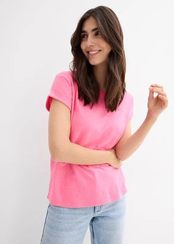Boxy-Shirt in pink von vorne (im Anschnitt) - bonprix