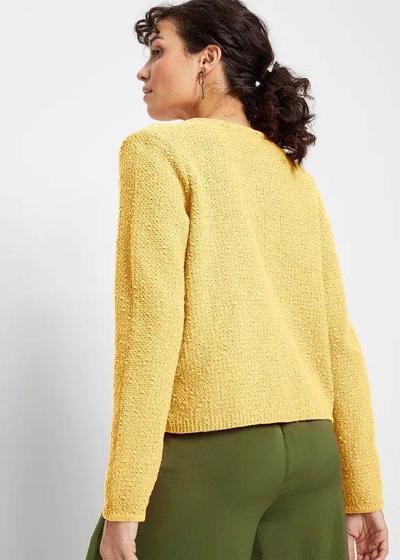 Bouclé Strickjacke in gelb von hinten (im Anschnitt) - bonprix