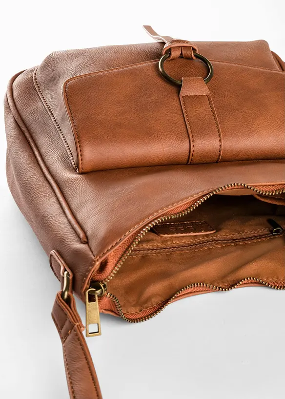 Mittelgroße Umhängetasche mit Schnallendetail in braun geöffnet - bonprix