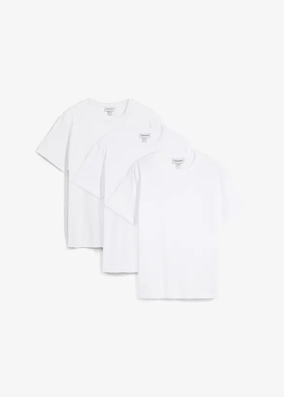 T-Shirt in Regular Fit (3er Pack) in weiß von vorne - bonprix