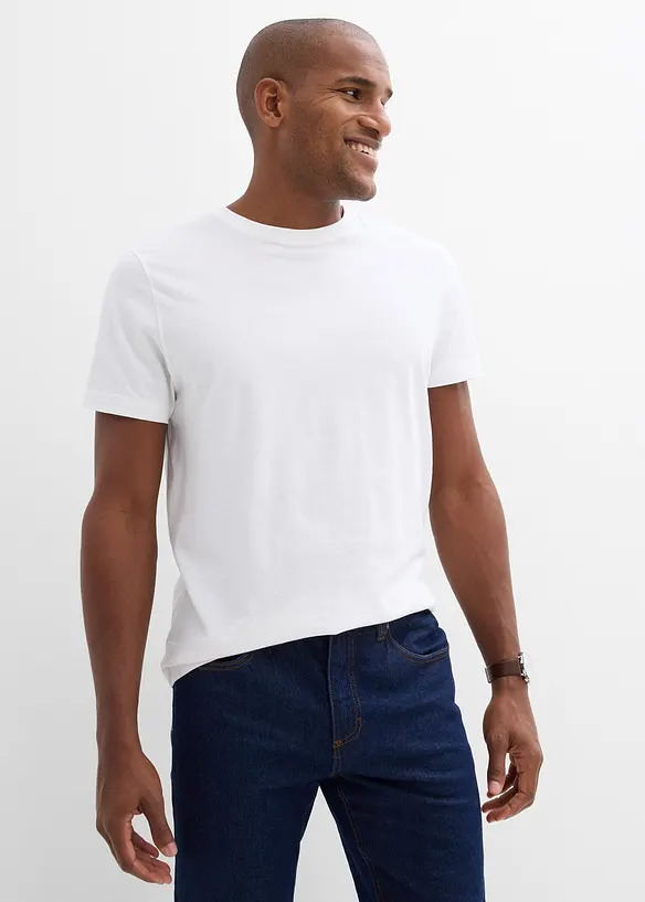 T-Shirt in Regular Fit (3er Pack) in weiß von vorne (im Anschnitt) - bonprix
