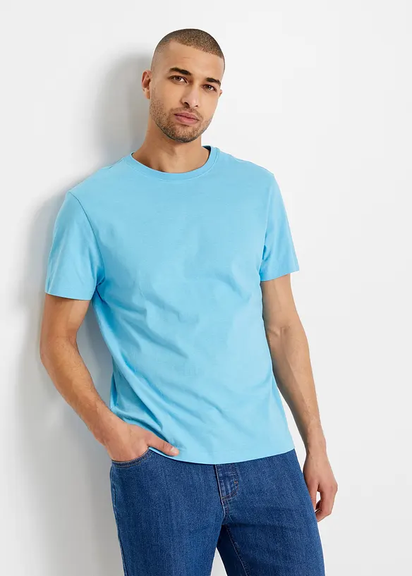 T-Shirt in Regular Fit (3er Pack) in blau von vorne (im Anschnitt) - bonprix