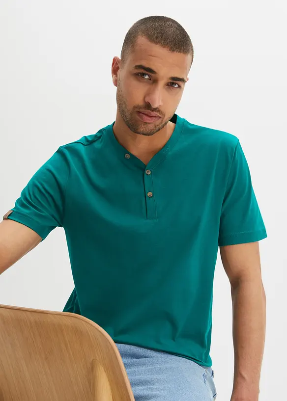 Henleyshirt aus reiner Bio-Baumwolle (2er Pack) in schwarz von vorne (im Anschnitt) - bonprix