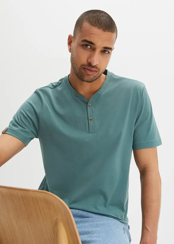Henleyshirt aus reiner Bio-Baumwolle (2er Pack) in blau von vorne (im Anschnitt) - bonprix