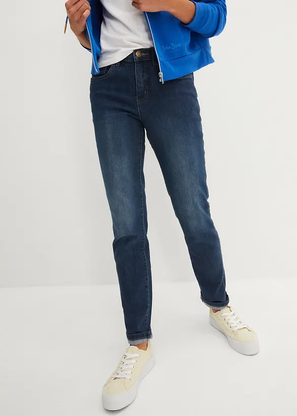 Straight Jeans Mid Waist, Stretch in blau von vorne - bonprix