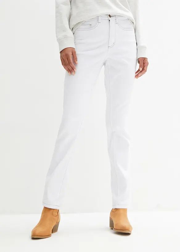 Straight Jeans Mid Waist, Stretch in weiß von vorne - bonprix