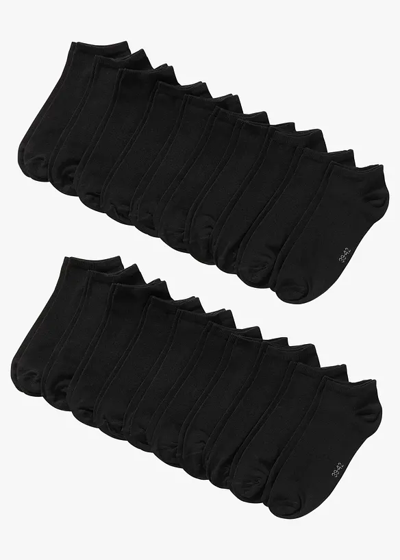 Sneakersocken mit Bio-Baumwolle (20er Pack) in schwarz von vorne - bonprix