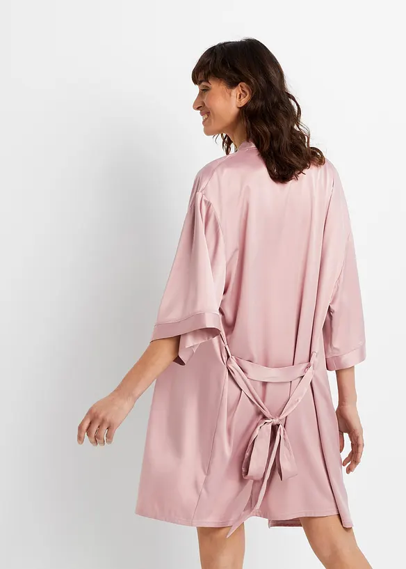 Morgenmantel-Set: Kimono + Negligé (2-tlg.Set) in rosa von hinten (Totalaufnahme) - bonprix