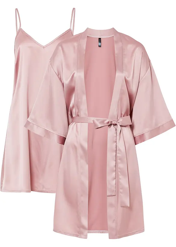 Morgenmantel-Set: Kimono + Negligé (2-tlg.Set) in rosa von vorne - bonprix