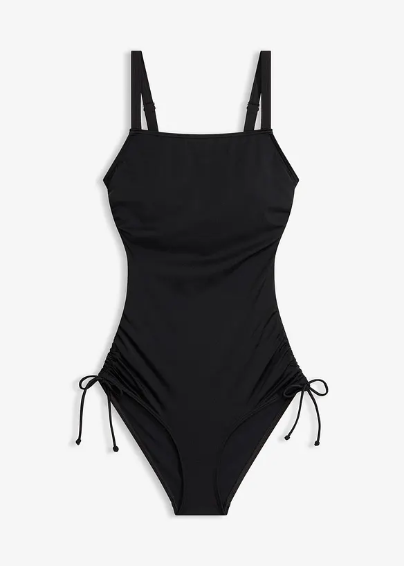 Bandeau-Badeanzug mit hohem Beinausschnitt in schwarz von vorne - bonprix
