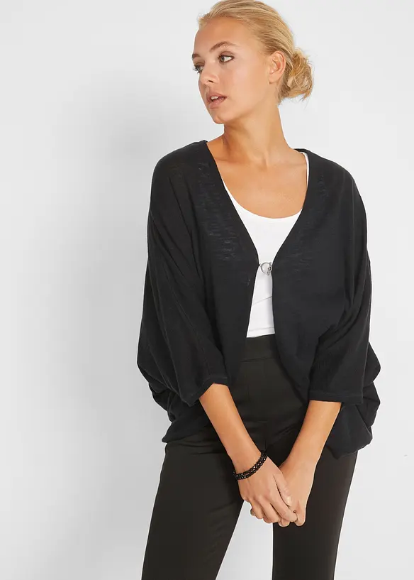 Feinstrickjacke aus reiner Baumwolle in schwarz von vorne (im Anschnitt) - bonprix Feinstrickjacke aus reiner Baumwolle in schwarz von vorne (im Anschnitt) - bonprix