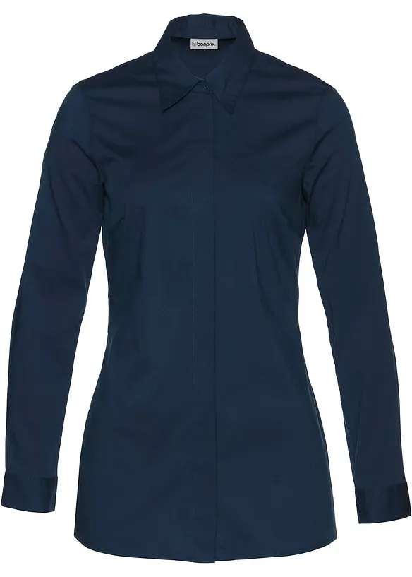 Long-Stretch-Bluse in blau von vorne - bonprix