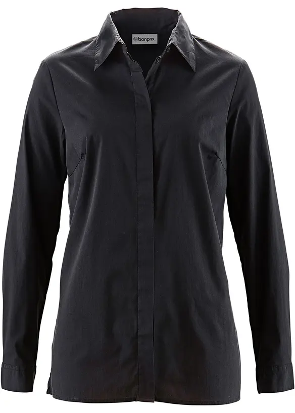 Long-Stretch-Bluse in schwarz von vorne - bonprix