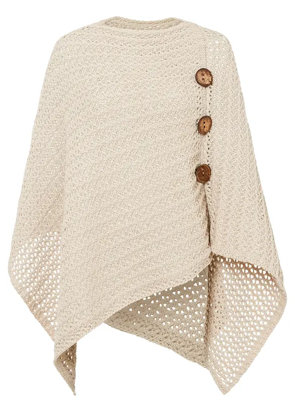Poncho aus weichem Strick in beige von vorne - bonprix