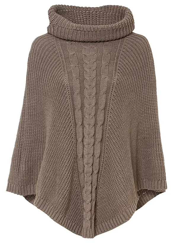 gestrickter Poncho mit Rollkragen in braun von vorne - bonprix