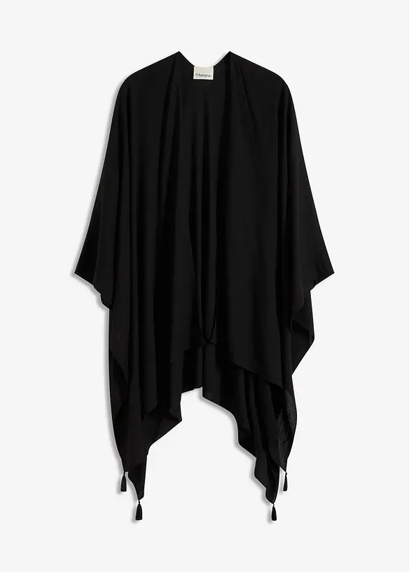 Sommerponcho aus reiner Viskose in schwarz von vorne - bonprix