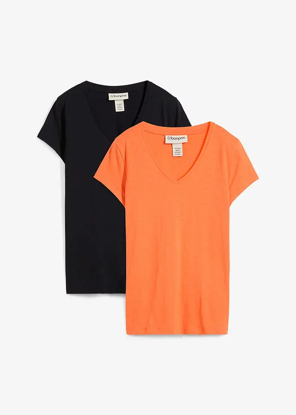 T-Shirt aus reiner Bio-Baumwolle (2er Pack) in schwarz von vorne - bonprix