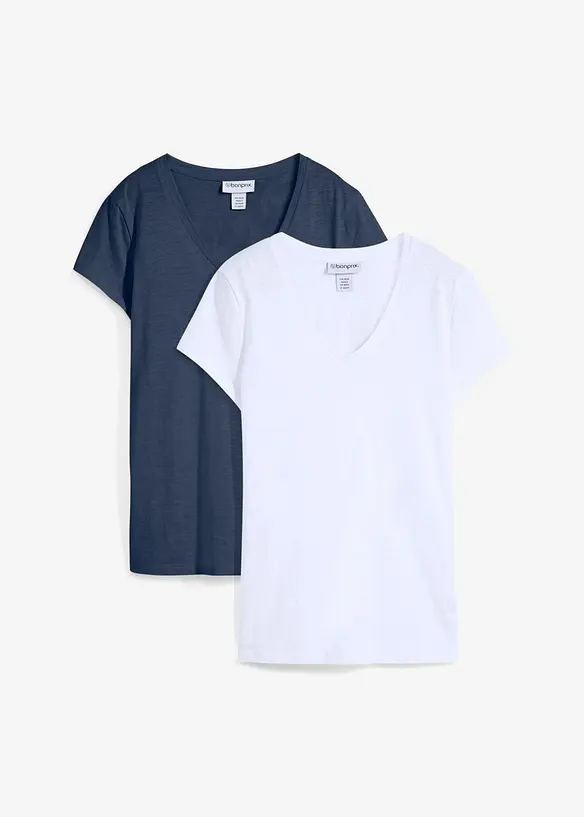 T-Shirt aus reiner Bio-Baumwolle (2er Pack) in blau von vorne - bonprix