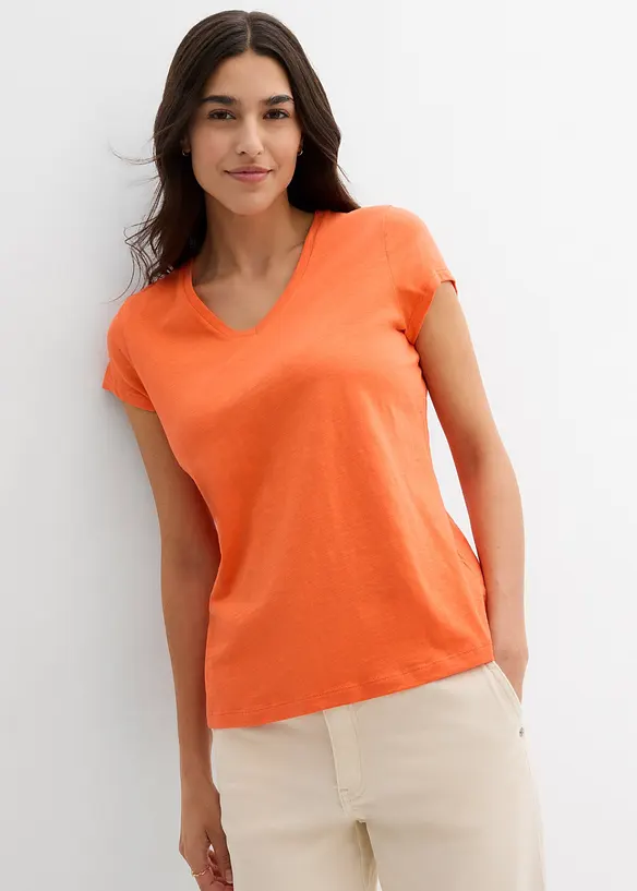 T-Shirt aus reiner Bio-Baumwolle (2er Pack) in schwarz von vorne (im Anschnitt) - bonprix