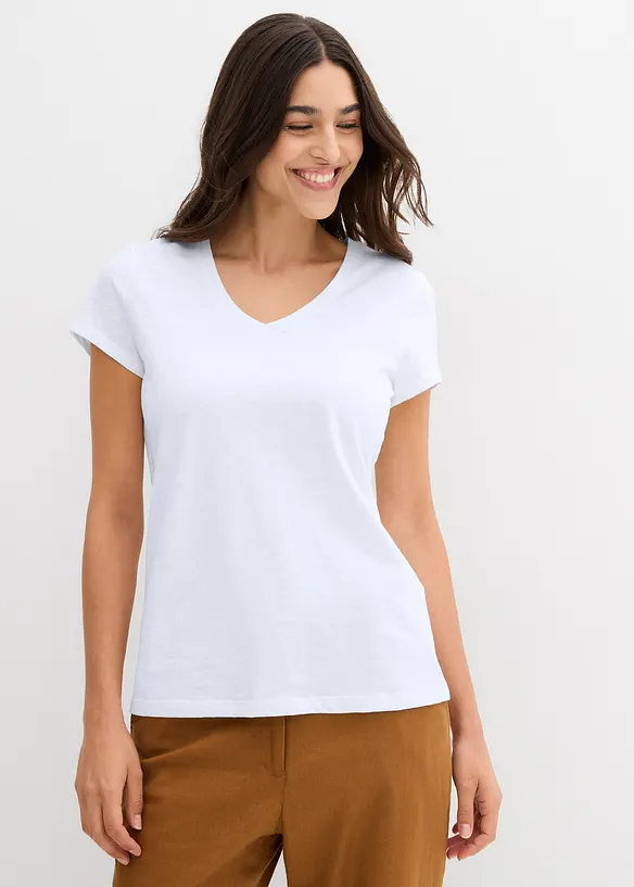 T-Shirt aus reiner Bio-Baumwolle (2er Pack) in blau von vorne (im Anschnitt) - bonprix